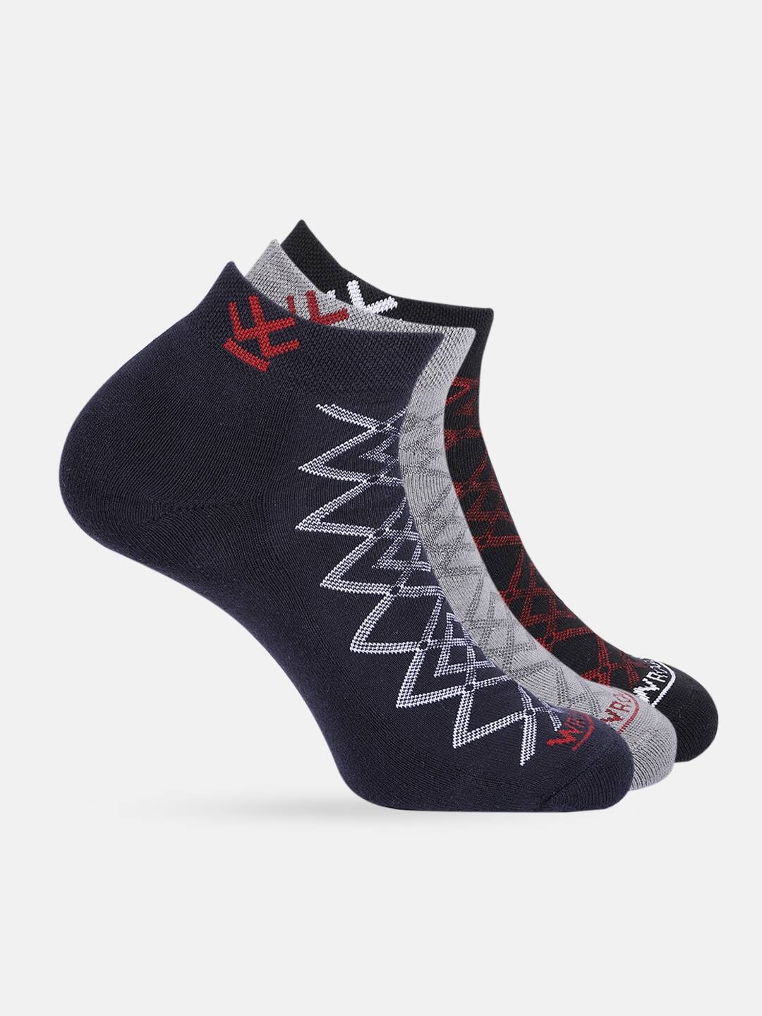 WROGN Unisex Pack of 3 Patterned Ankle Length Socks