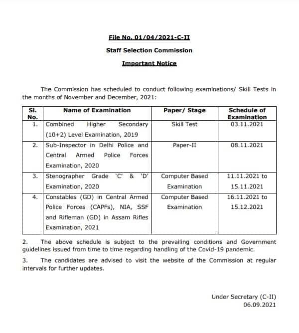 SSC GD Constable exam dates 2021 released at ssc.nic.in