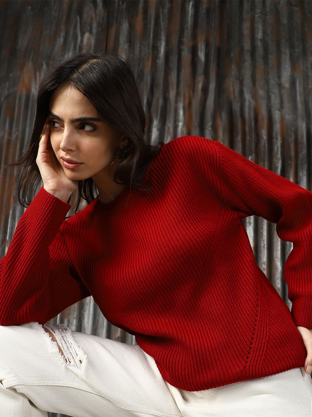 High Star Women Self Design Relaxed Fit Pullover High Star Women Self Design Relaxed Fit Pullover