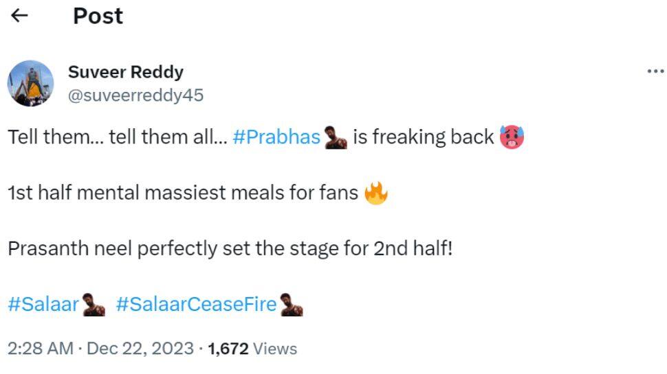 &#039;Salaar&#039; X Review: Prabhas&#039; Fans Celebrate, Call Prashanth Neel Film A ‘Blockbuster’