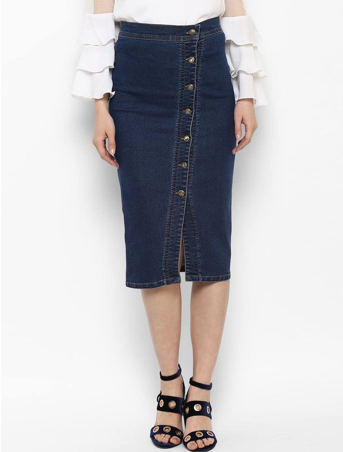 StyleStone Blue A-Line Denim Pencil Skirt StyleStone Blue A-Line Denim Pencil Skirt