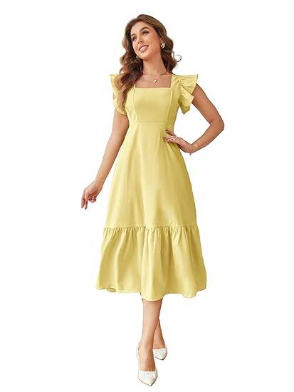 Shasmi Girl's & Women's Solid Color Square Neck Casual Dress Shasmi Girl's & Women's Solid Color Square Neck Casual Dress