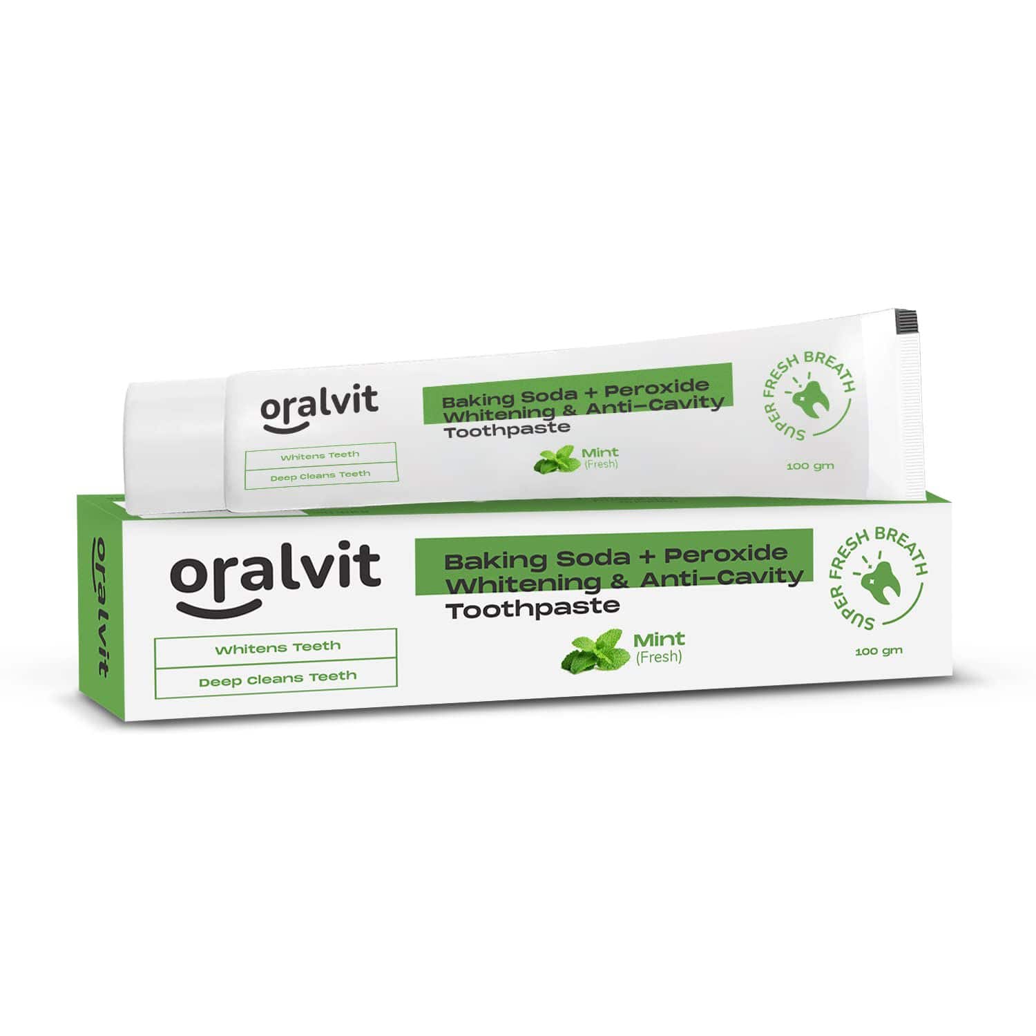 Oralvit Baking Soda and Peroxide Toothpaste for Whitening & Anti-Cavity (100gm, Mint Flavour) Oralvit Baking Soda and Peroxide Toothpaste for Whitening & Anti-Cavity (100gm, Mint Flavour)