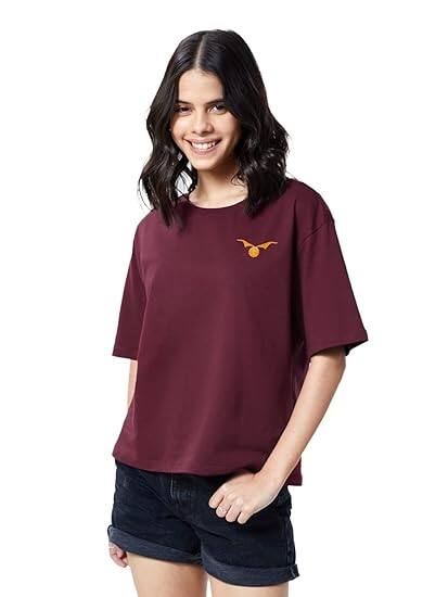 The Souled Store Women Official Harry Potter Burgundy Printed Oversized T-Shirt The Souled Store Women Official Harry Potter Burgundy Printed Oversized T-Shirt