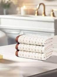 MYTRIDENT ODYSSEY Beige &amp; Brown 3 Pieces Printed Pure Cotton 600 GSM Face Towels