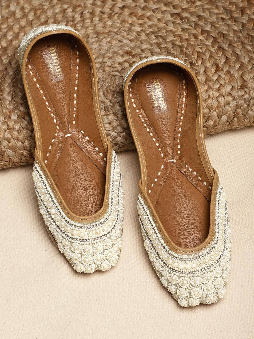  Anouk Women Off-White Beaded Mojaris