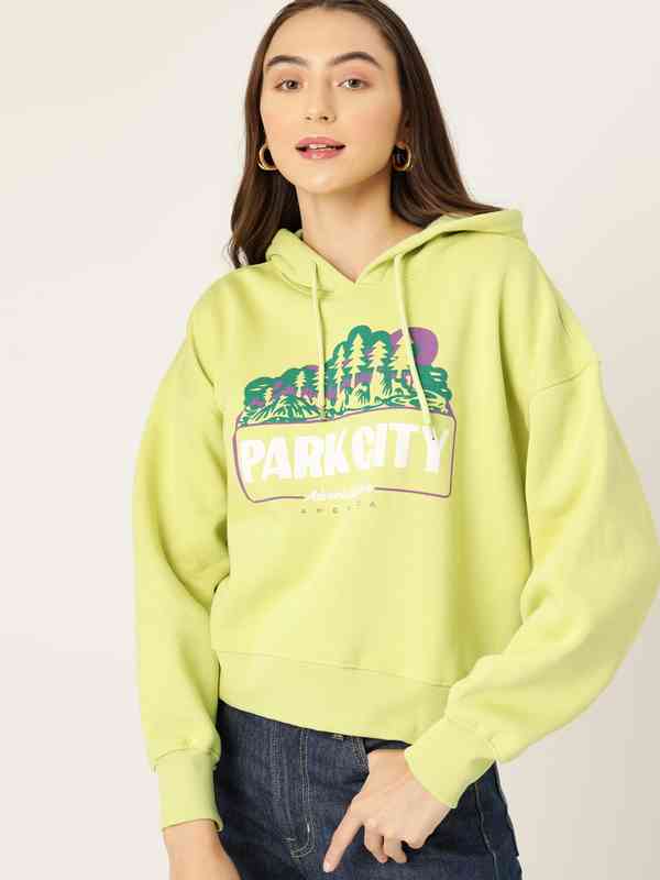 DressBerry Printed Drop-Shoulder Hooded Sweatshirt DressBerry Printed Drop-Shoulder Hooded Sweatshirt