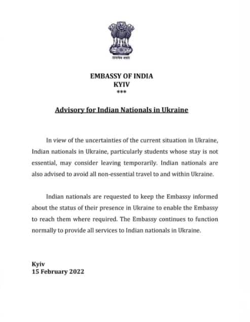 India advisory amid Russia-Ukraine tensions