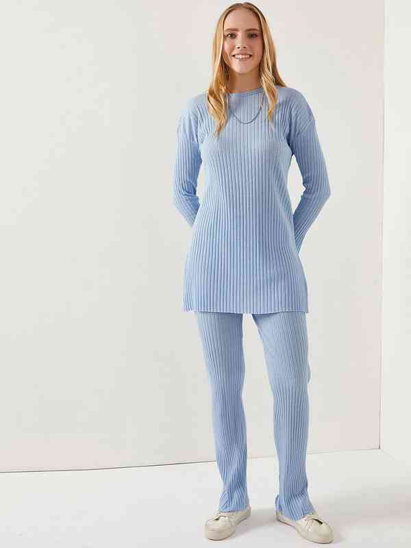 Olalook Ribbed Striped Round Neck Tunic & Trousers Co-Ords Olalook Ribbed Striped Round Neck Tunic & Trousers Co-Ords