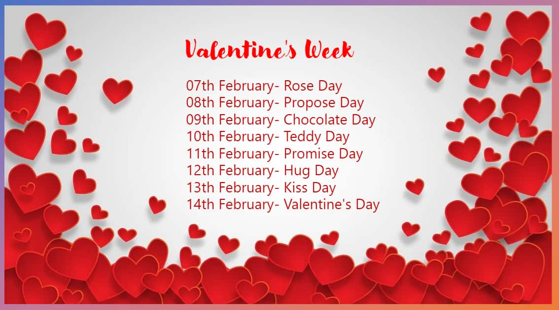 Valentine Day Week List  Day before valentines day, Valentine day list, Valentines  day wishes