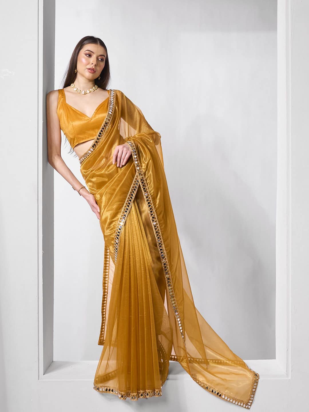 Kalista:  Mirror Work Organza Saree