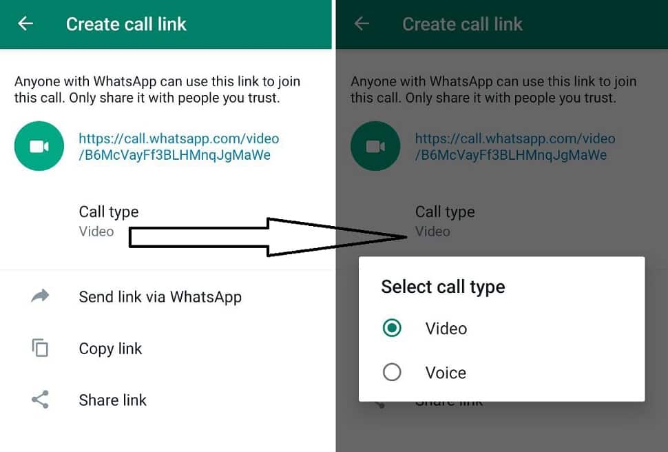 Create call link WhatsApp how to create audio, video call link step by