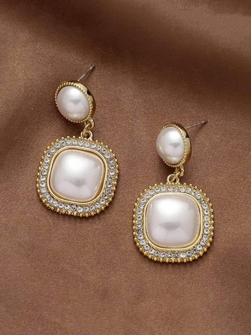 Yellow Chimes White Pearl Studded Drop Earrings