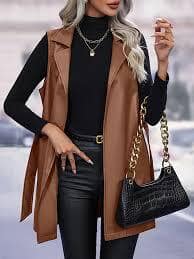  StyleCast Brown Longline Sleeveless Leather Jacket