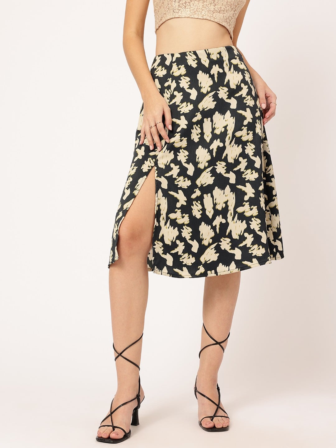DressBerry: Enchanted Elegance Floral Print Side Slit A-Line Skirt
