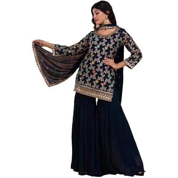 Koskii Ethnic Motifs Embroidered Straight Kurti &amp; Sharara 