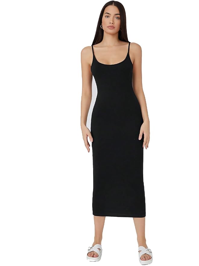 Aahwan Women's &amp; Girls Midi Solid Cami Bodycon Casual Dress