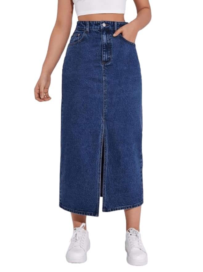 Aahwan Women's & Girls' Solid High Waist Slit Denim Skirt Aahwan Women's & Girls' Solid High Waist Slit Denim Skirt