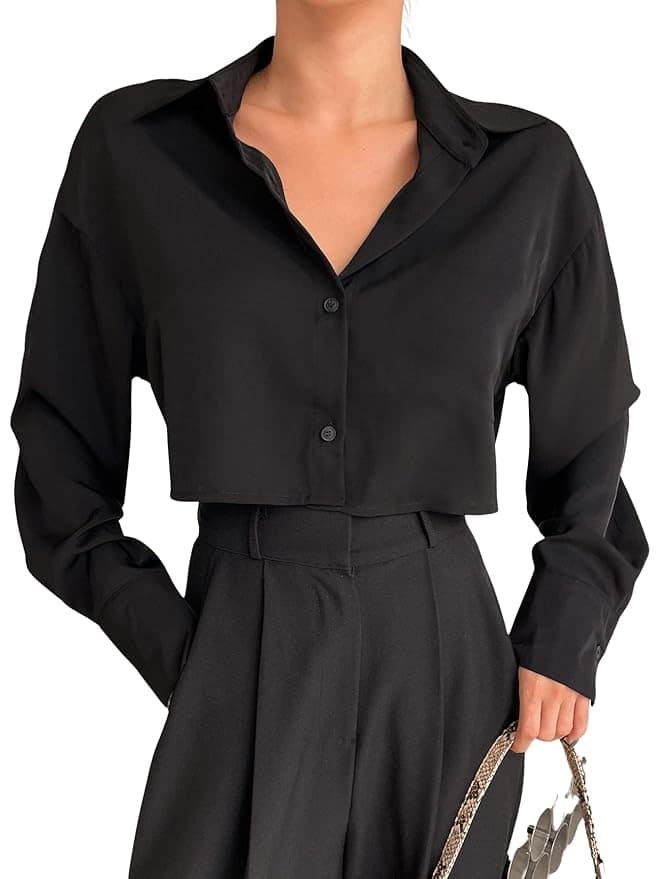  Aahwan Regular Fit Solid Button-Up Drop Shoulder Crop Shirt