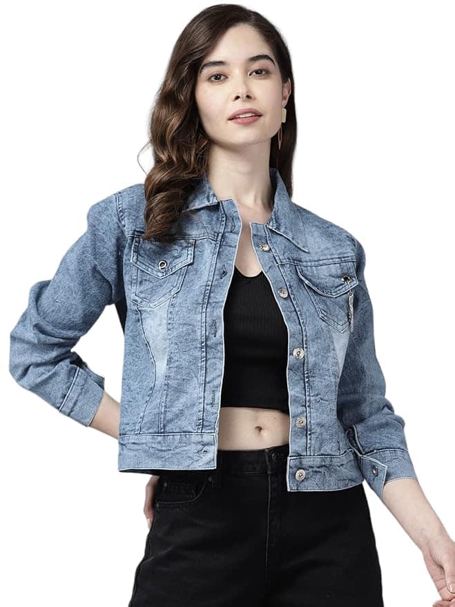 Aarika Women’s Blue Color Solid Denim Jacket Aarika Women’s Blue Color Solid Denim Jacket