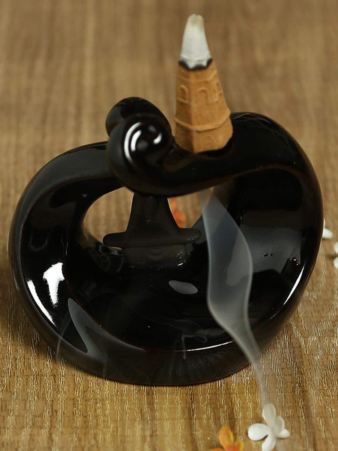 Aapno Rajasthan Black Solid Smoke Fountain with Built-In Back-Flow Incense Cone