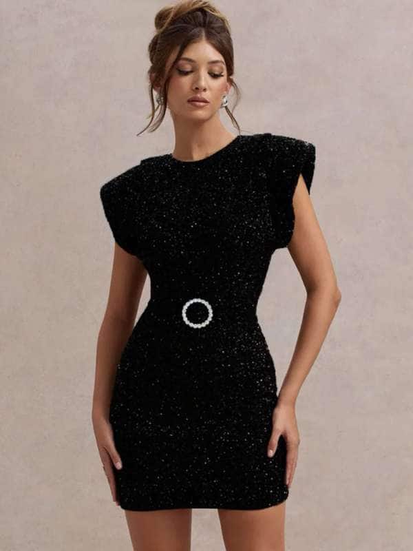 Addyvero Embellished Belted Bodycon Dress Addyvero Embellished Belted Bodycon Dress