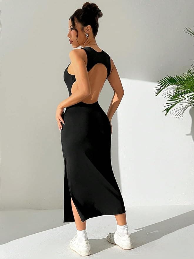 Aahwan Women Bodycon Solid Simple Sleeveless Fish Tail Hem Backless Dress Aahwan Women Bodycon Solid Simple Sleeveless Fish Tail Hem Backless Dress