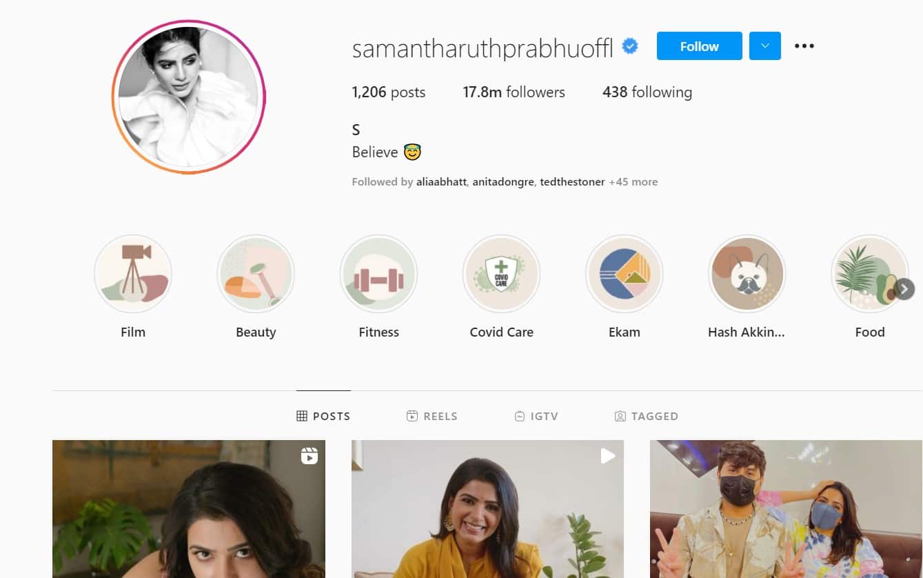 Samantha Akkineni Instagram, Samantha Followers on Instagram