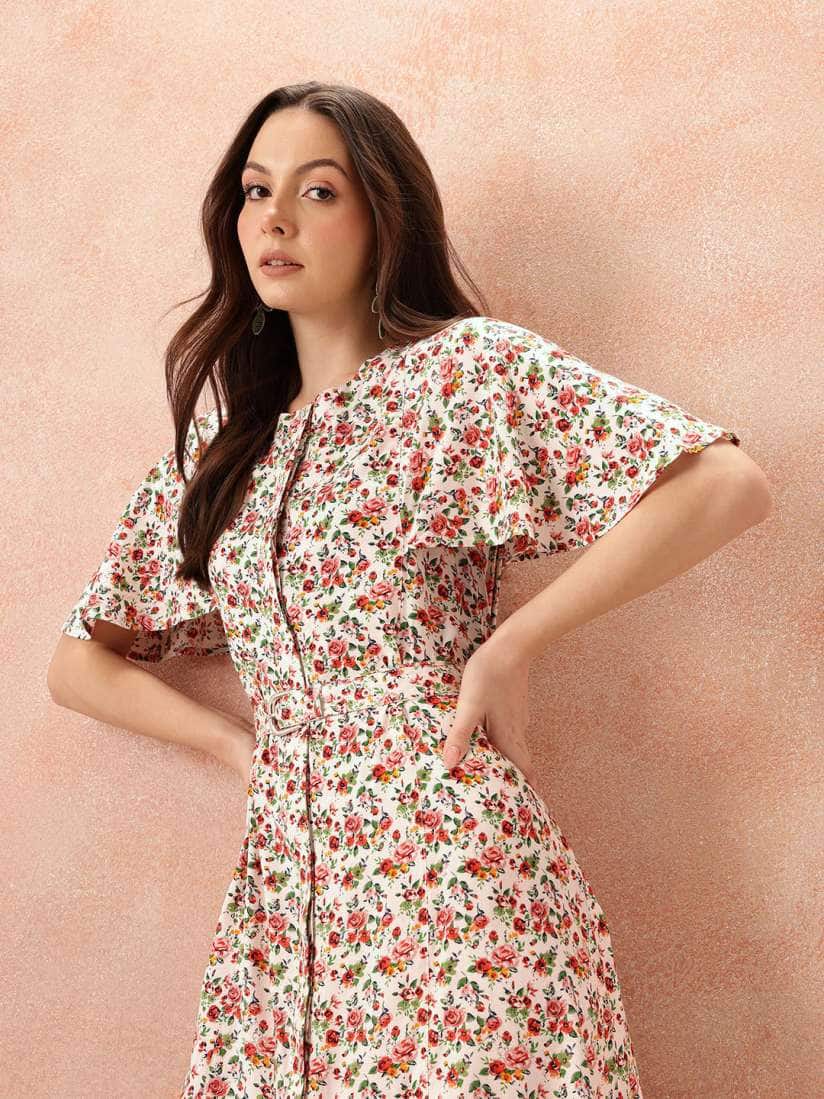 All about you – Floral A-Line Midi Dress with Belt