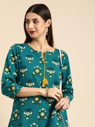 all about you Teal Blue Floral Printed Cotton Straight Short Kurti all about you Teal Blue Floral Printed Cotton Straight Short Kurti