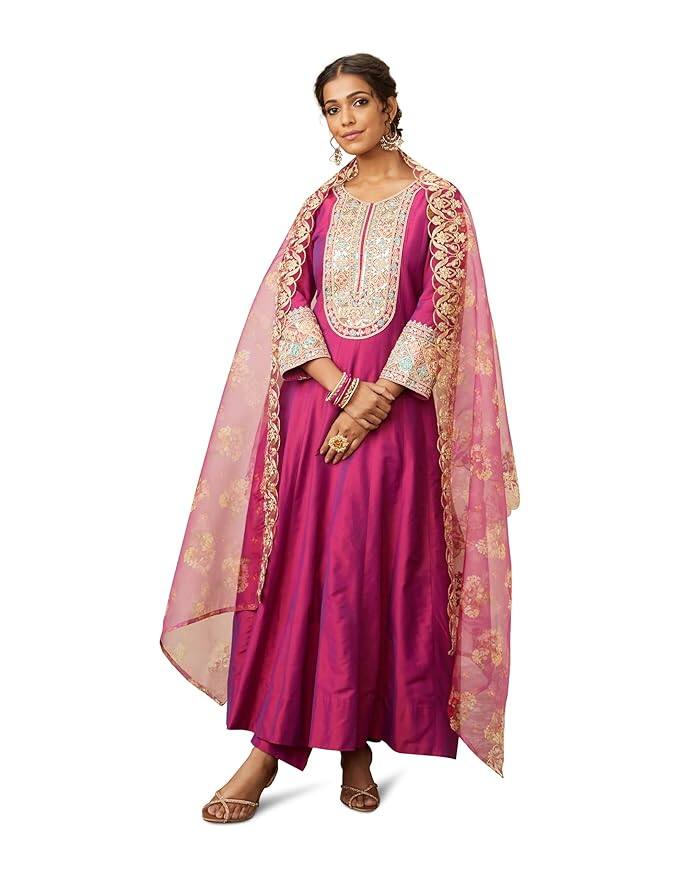 Amazon Brand - Myx Women’s Embroidered Anarkali Kurta Pant Set with Organza Dupatta Amazon Brand - Myx Women’s Embroidered Anarkali Kurta Pant Set with Organza Dupatta