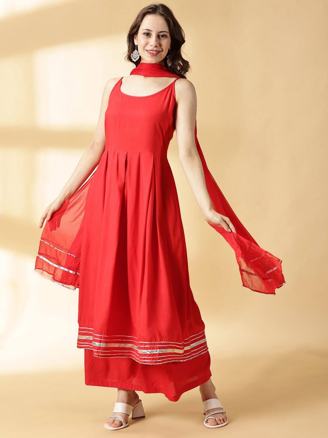 DIVINATION Sleeveless Anarkali Kurta With Palazzos &amp; Dupatta
