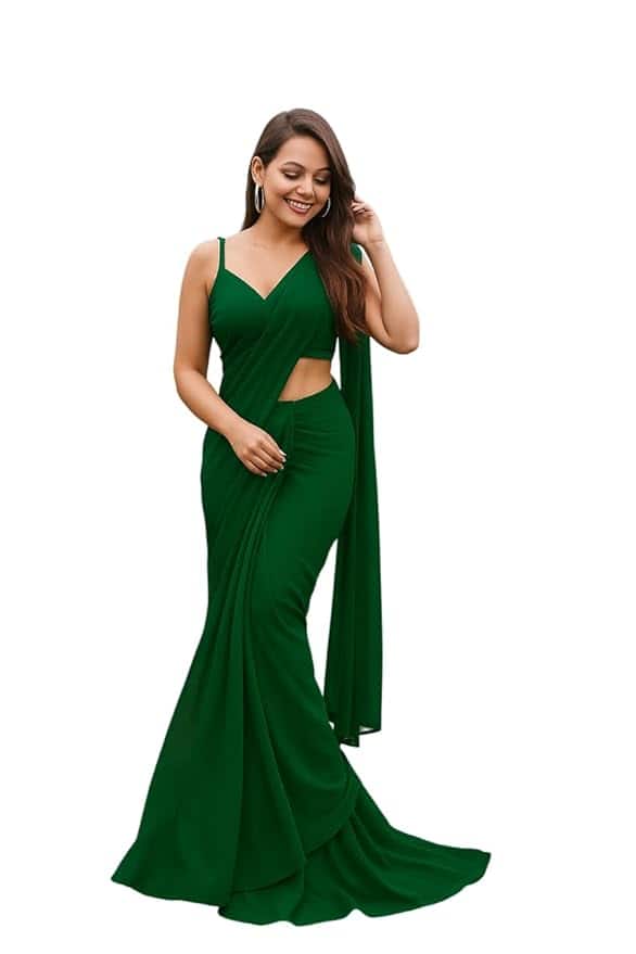 ANSHMJIMN Women's Plain Pure Georgette Saree with Unstitched Blouse Piece