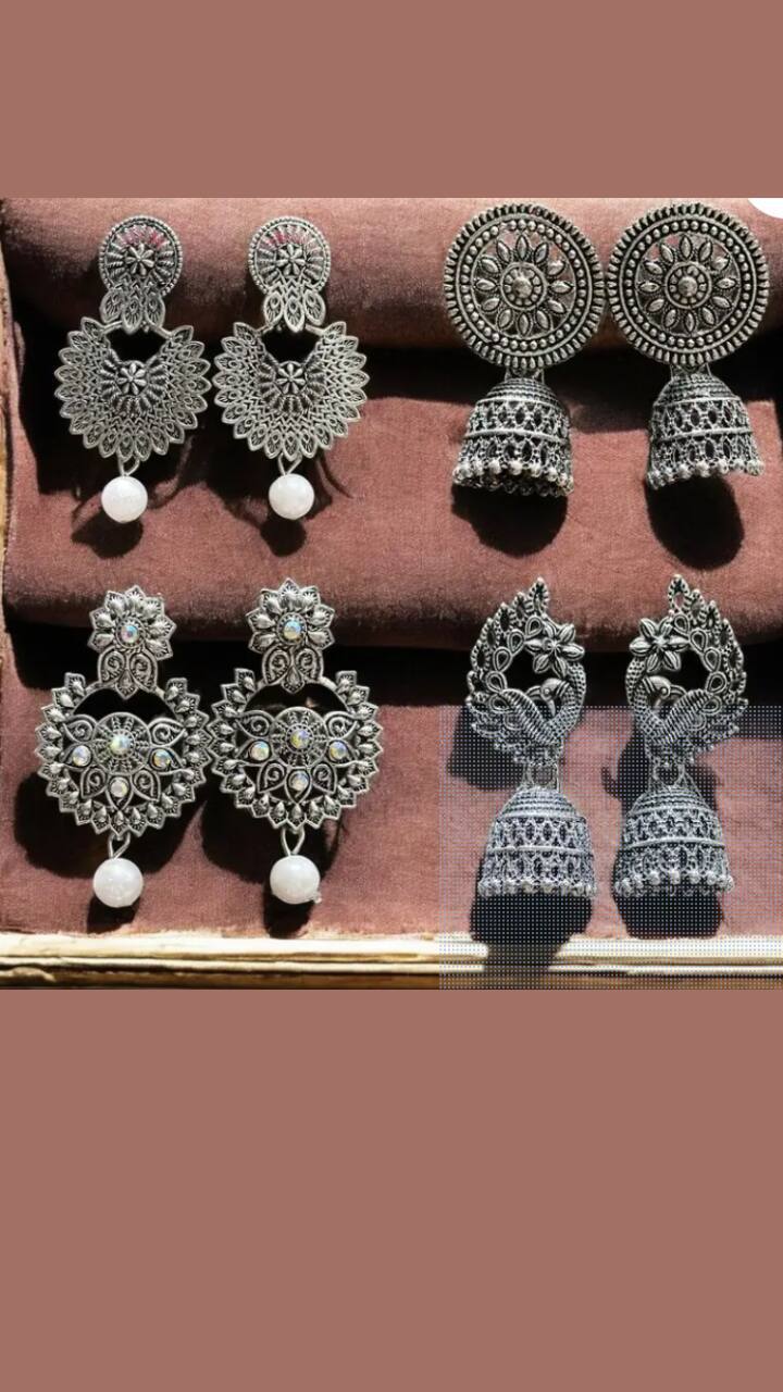 Antico Combo 4 Pair Daily Use Silver Oxidised Jhumki Earrings