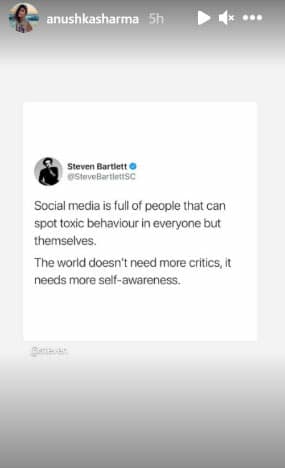 Anushka Sharma asked social chain CEO Steven Bartlett to like the tweet on the toxic social media post and we completely agreed