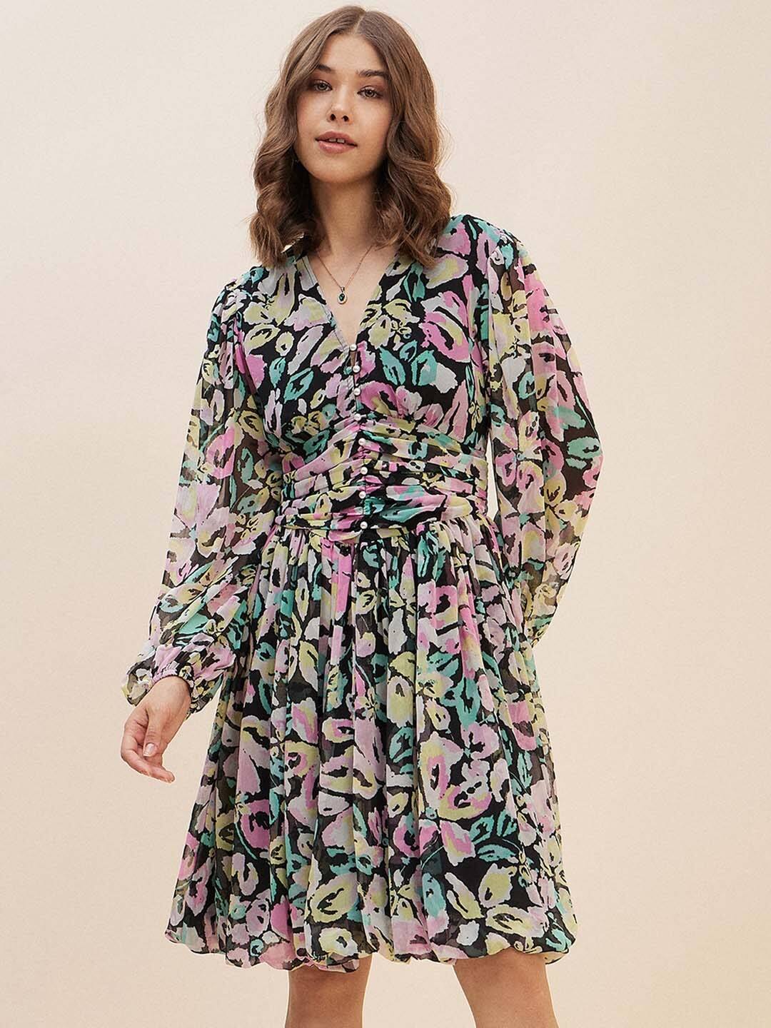 Antheaa – Multicoloured Floral Fit &amp; Flare Dress
