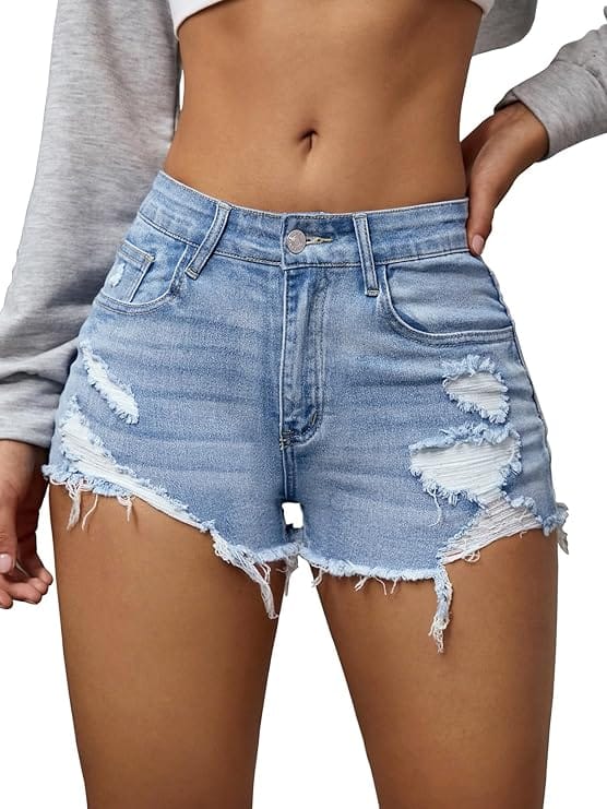 AVANOVA Frayed Edges Ripped Hem Denim Shorts AVANOVA Frayed Edges Ripped Hem Denim Shorts