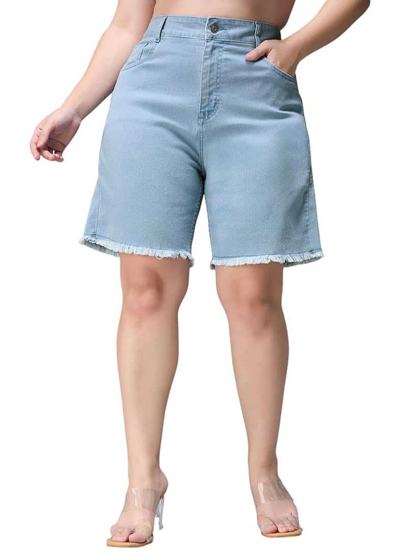 Miss Chase A+ Women High-Rise Denim Denim Shorts Miss Chase A+ Women High-Rise Denim Denim Shorts