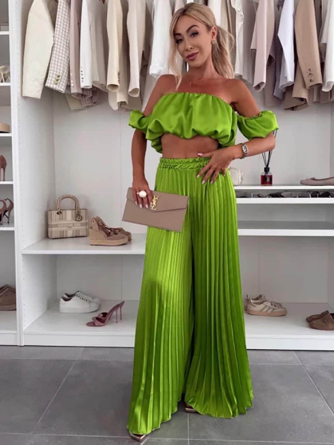 Bebe Off-Shoulder Top & Palazzo Set Bebe Off-Shoulder Top & Palazzo Set