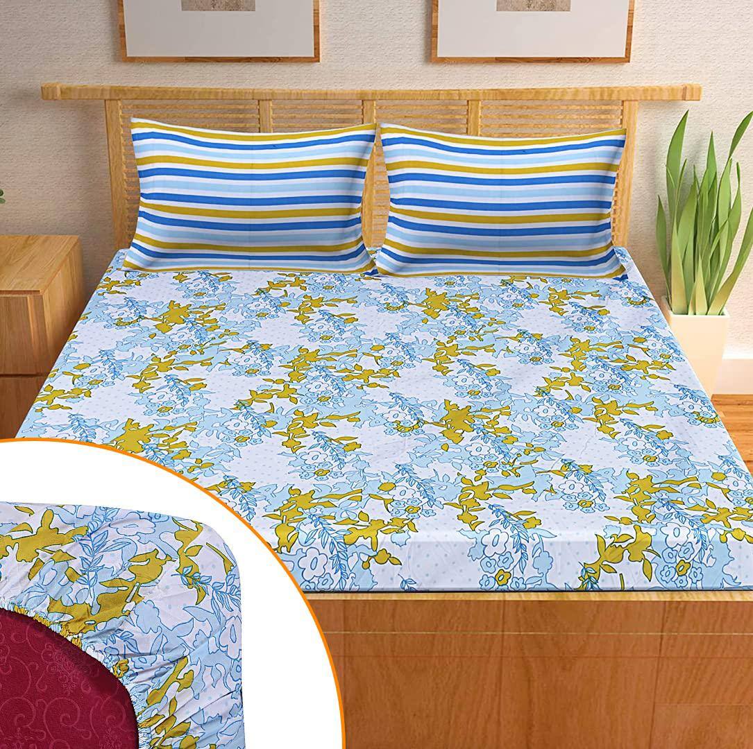 Homestic Micro 130 GSM Double Bedsheet with 2 Pillow Covers (Blue & Yellow) Homestic Micro 130 GSM Double Bedsheet with 2 Pillow Covers (Blue & Yellow)