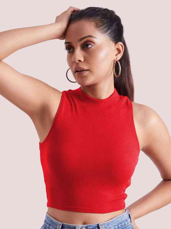 Berrybird Ribbed High Neck Crop Top Berrybird Ribbed High Neck Crop Top