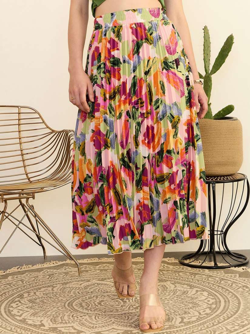 Berrylush Floral Printed Pleated Maxi Skirts Berrylush Floral Printed Pleated Maxi Skirts