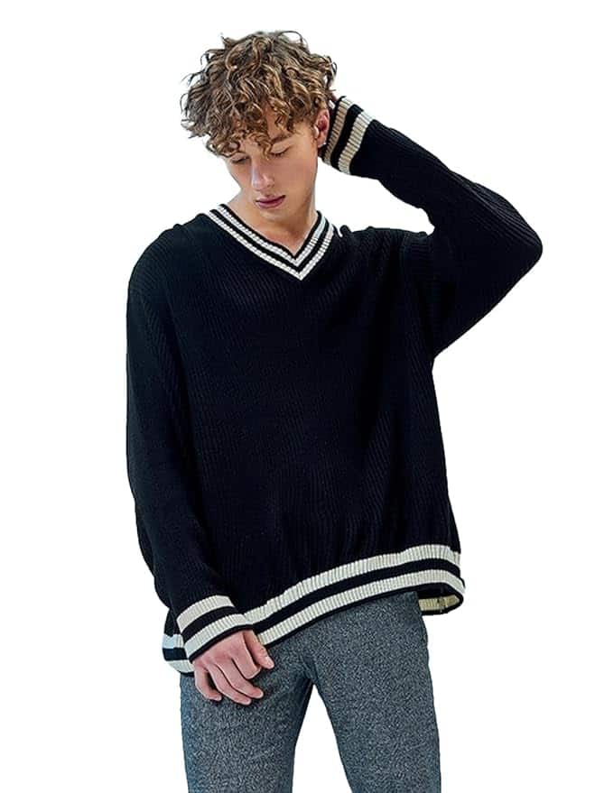 Bewakoof Men’s Solid Oversized V-Neck Sweater