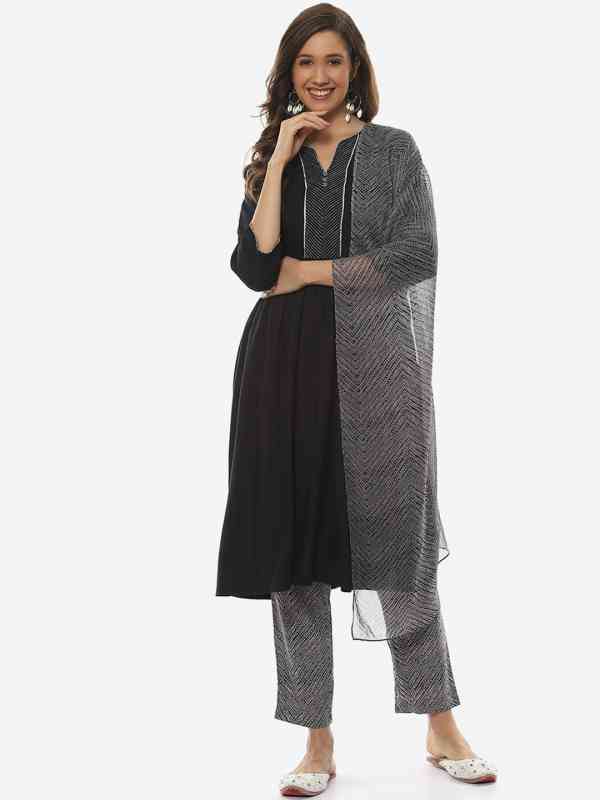 Biba Women Pleated Kurta with Trousers &amp; Dupatta