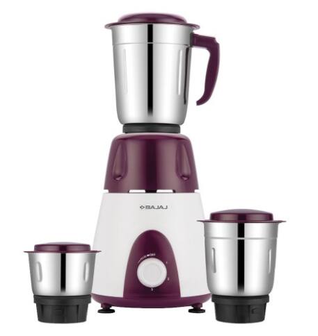 Bajaj Rex 500W Purple Mixer Heavy Duty Grinding with 3 SS jars 