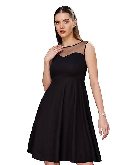 Miss Chase Women's Round Neck Sleeveless Back Cut Out Bow Mini Skater Dress