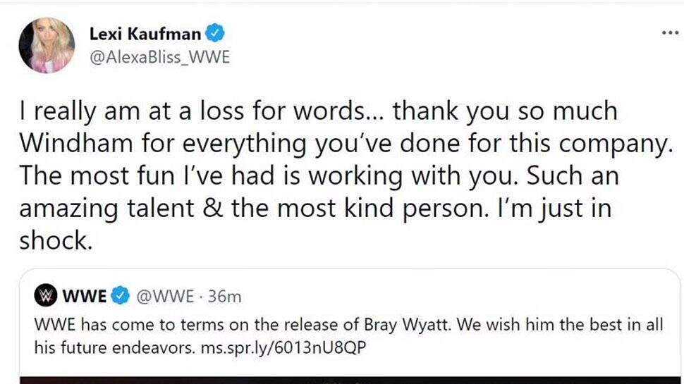 Alexa Bliss on Bray Wyatt WWE release