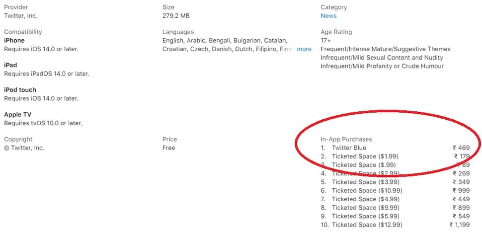 Twitter Blue price