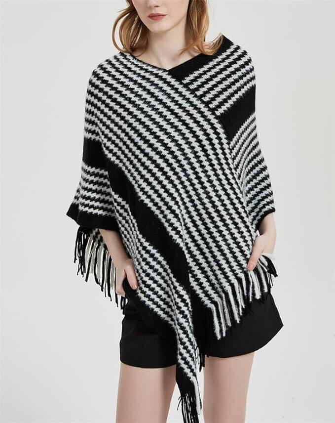 Bold N Elegant Winter Knitted Wool Fringe Poncho Bold N Elegant Winter Knitted Wool Fringe Poncho
