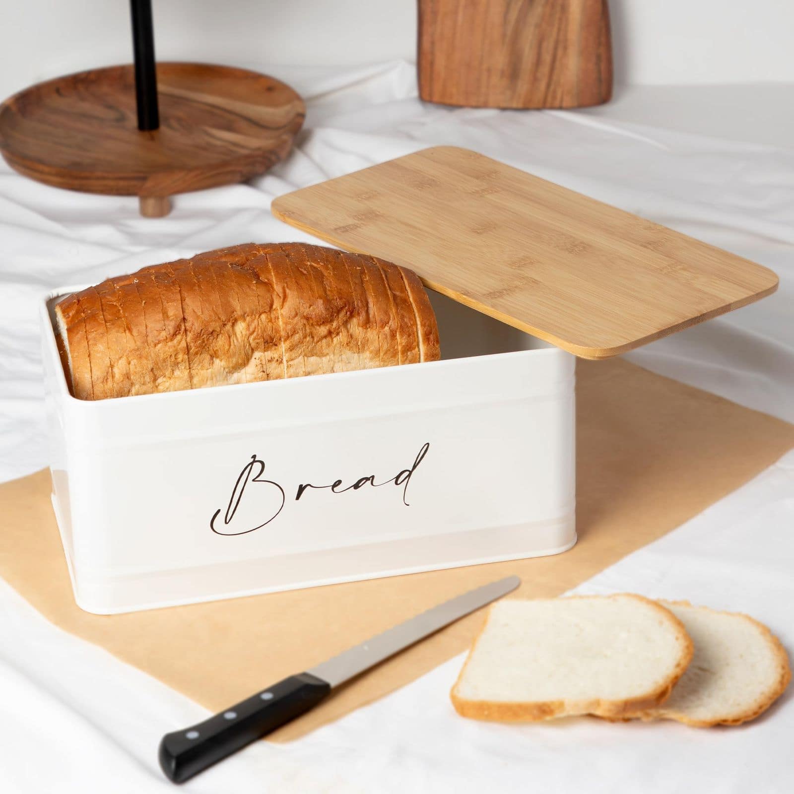 Anko Sleek Bread Bin With Bamboo Lid For Kitchen